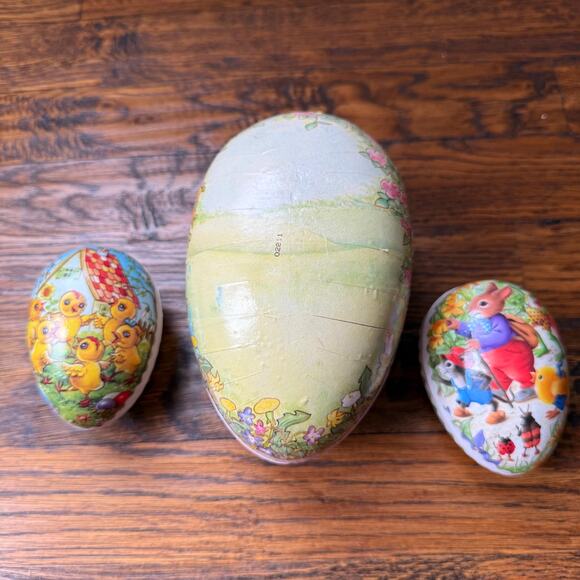 Vintage German Paper-mâché Easter Egg Candy Container Set Lithographed Nestler - Picture 2 of 6